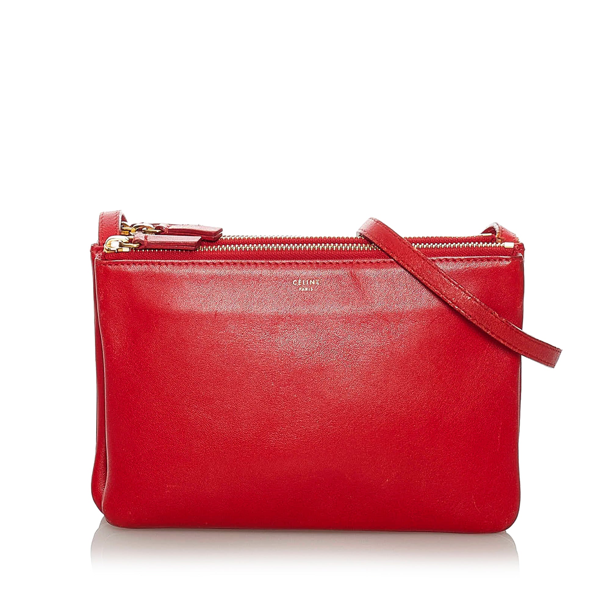 Image of Red Celine Small Trio Leather Crossbody Bag