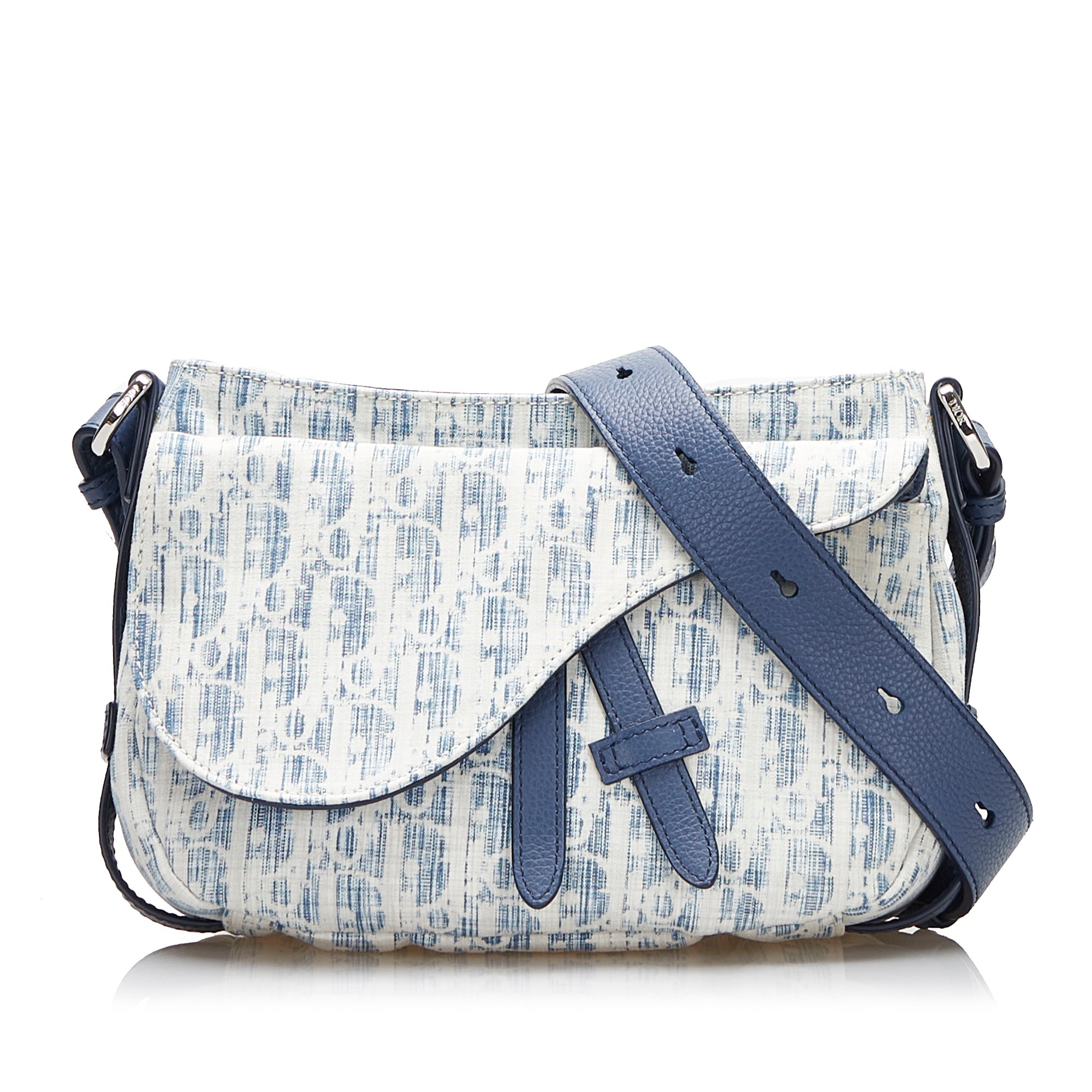 Image of Blue Dior Mini Oblique Kasuri Saddle Soft Bag Satchel