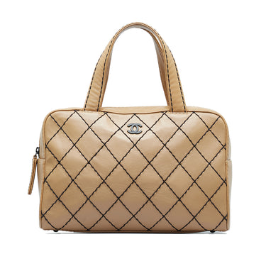 Chanel Beige Quilted Caviar Leather Medium CC Bowler Bag (Authentic Pre-Owned)