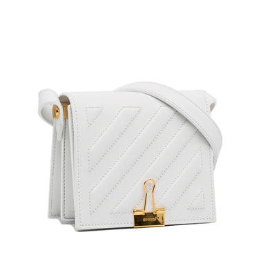 Off White Striped Leather Binder Clip Flap Bag