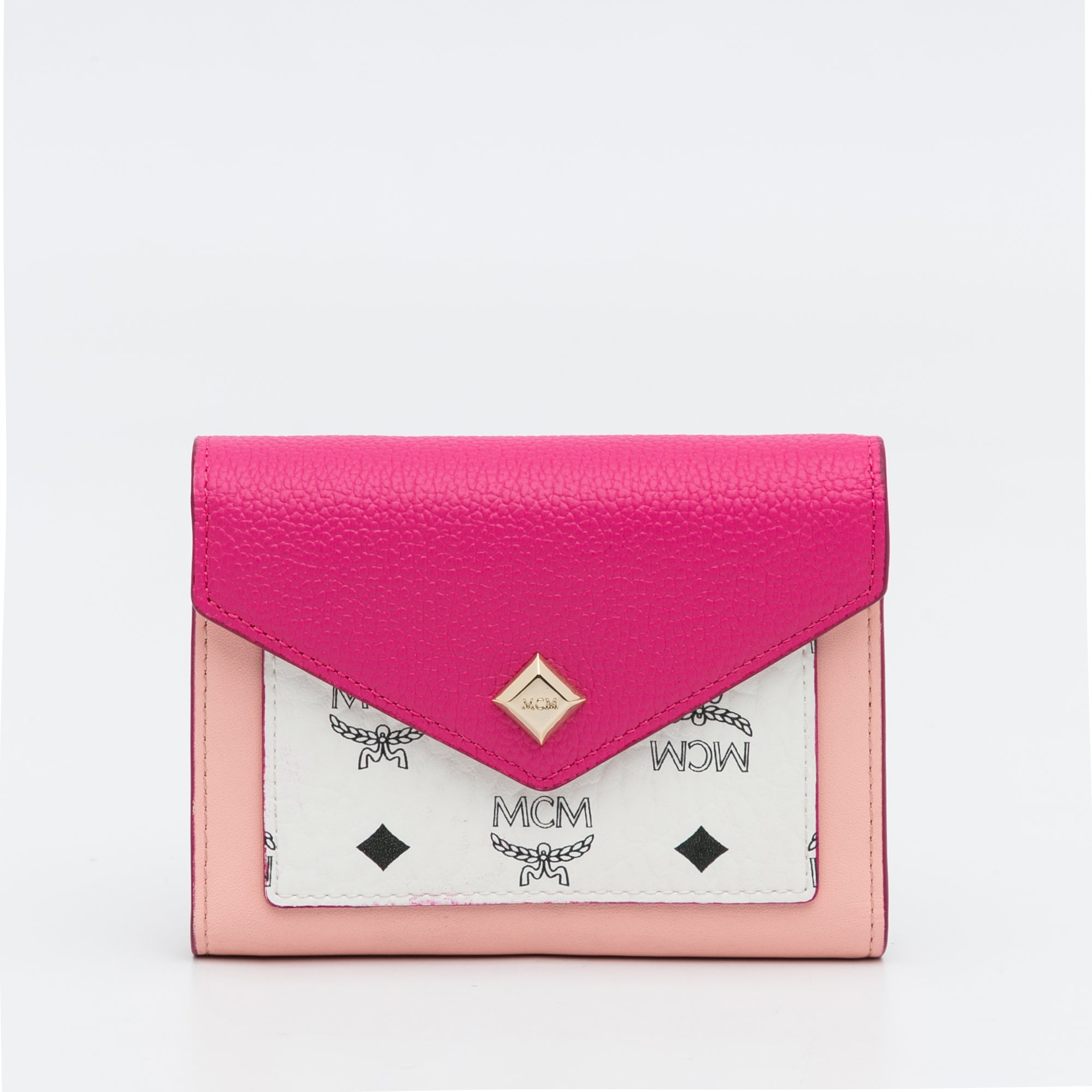 image of Pink MCM Visetos Colorblock Love Trifold Wallet