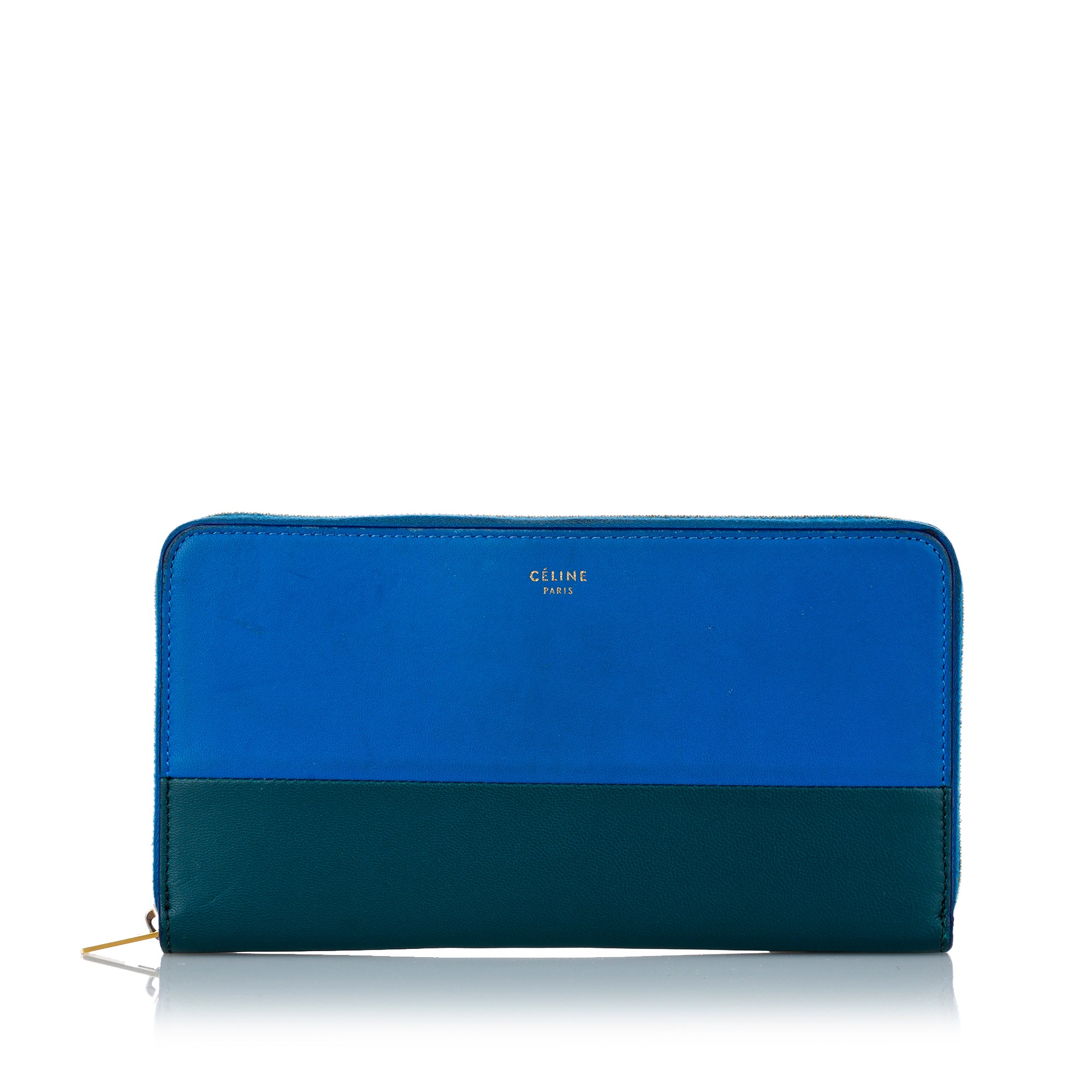 Blue Celine Large Zipped Multifunction Bicolor Leather Wallet