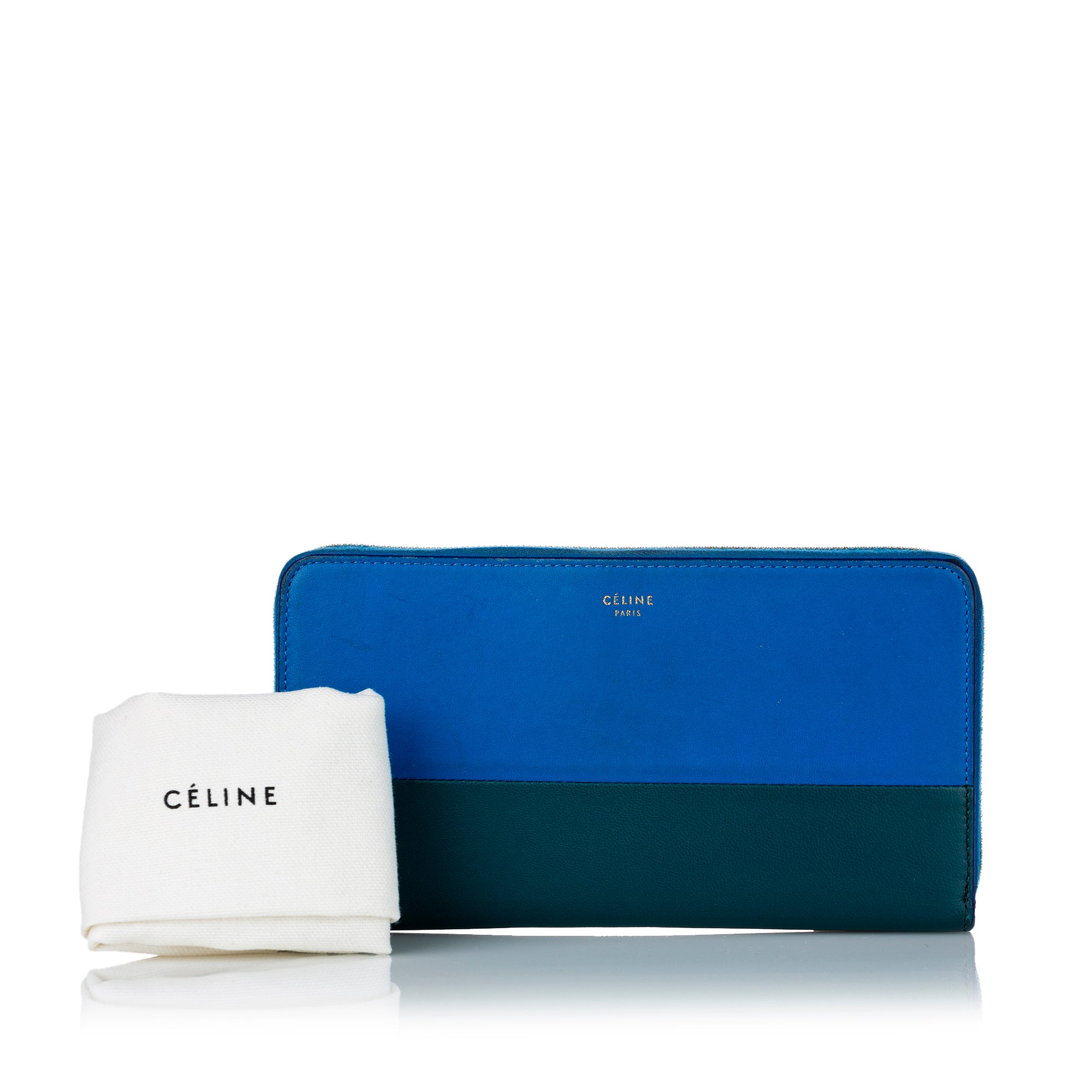 Blue Celine Large Zipped Multifunction Bicolor Leather Wallet