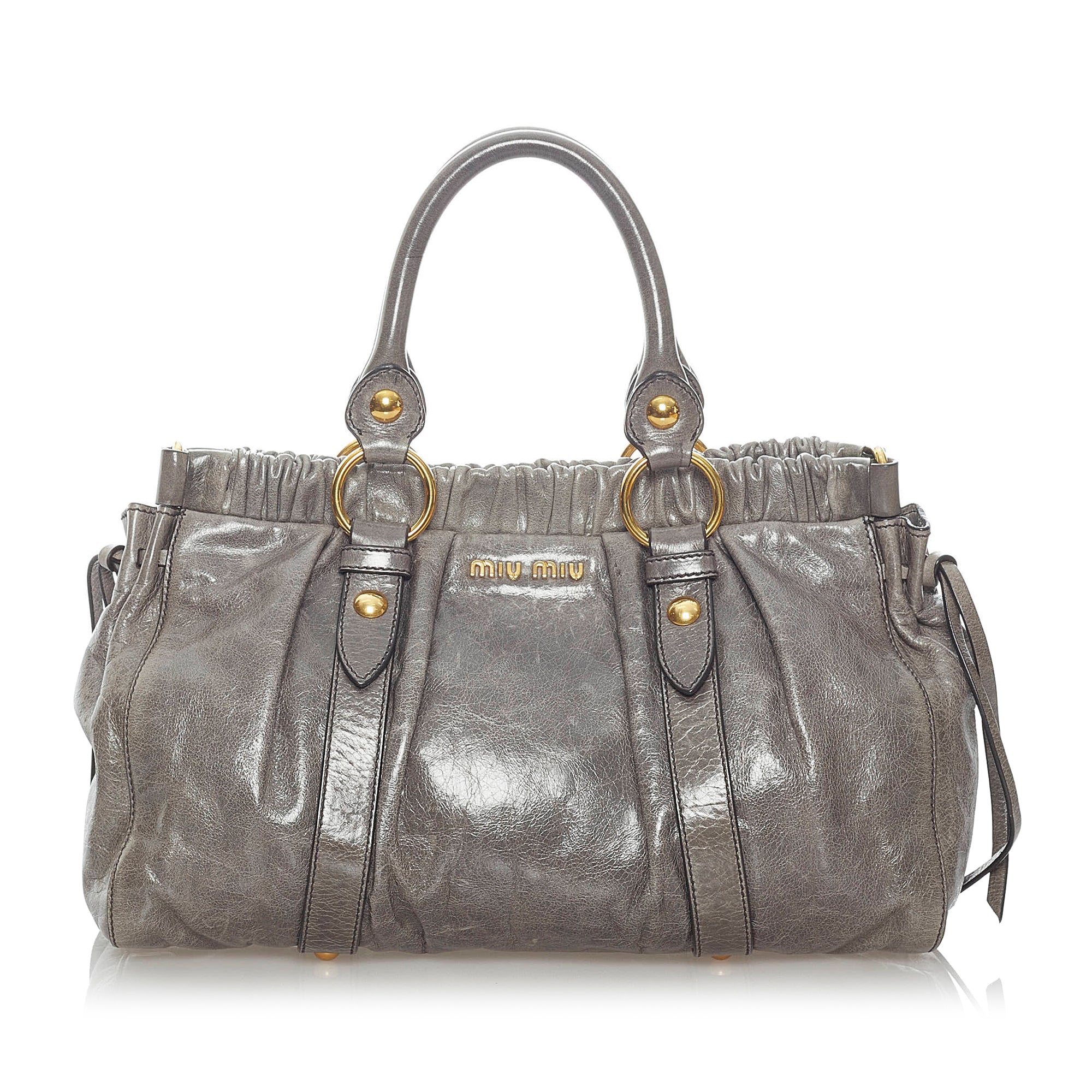 Miu Miu - Vitello Shine Zip Tote with Strap Denim