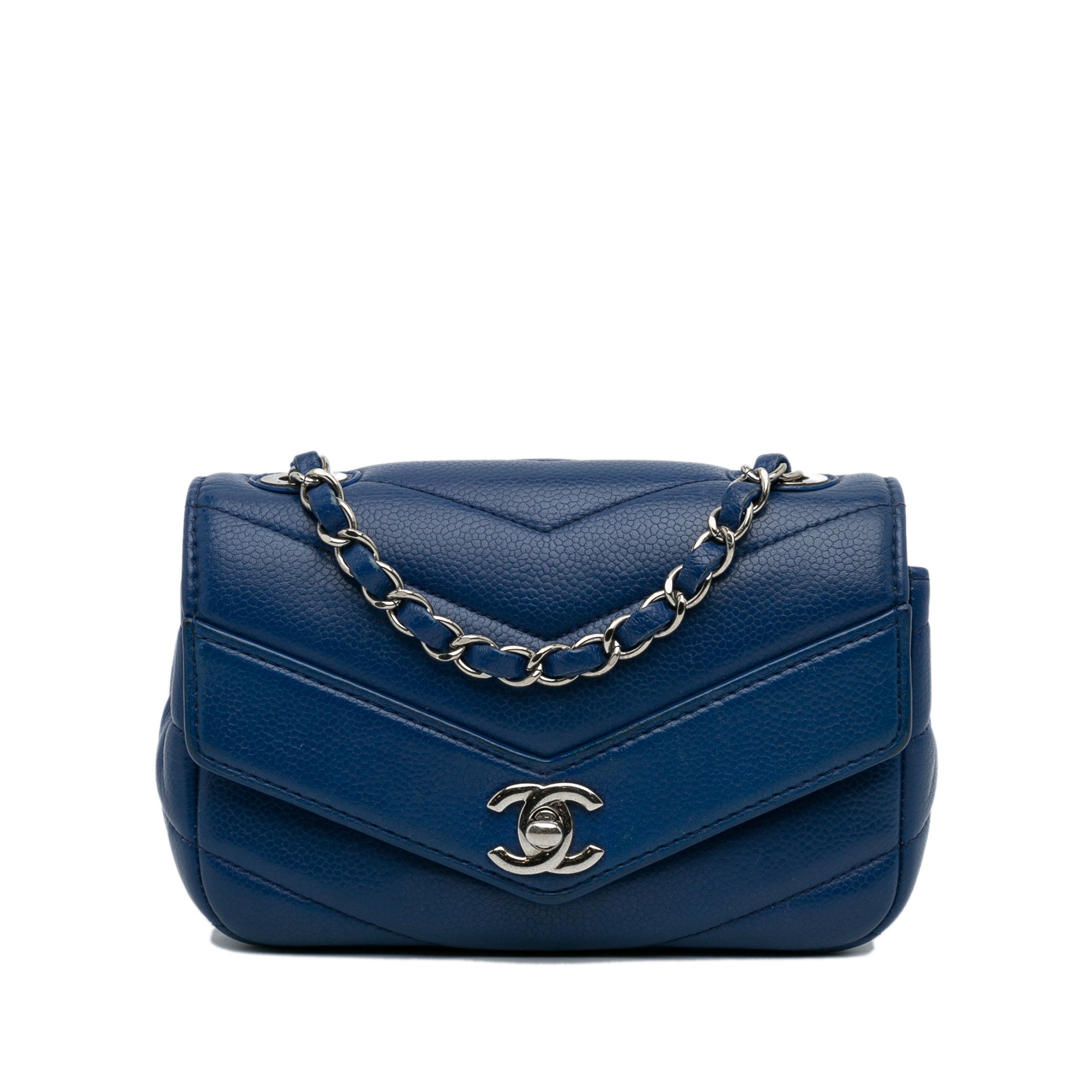 image of Blue Chanel Mini Caviar Chevron Data Center Envelope Flap Bag