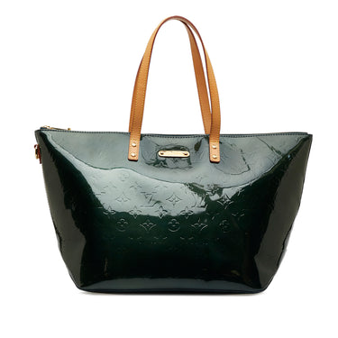 Louis Vuitton Bellevue GM Vernis Olive Green Patient Leather Handbag Added Insert Preowned