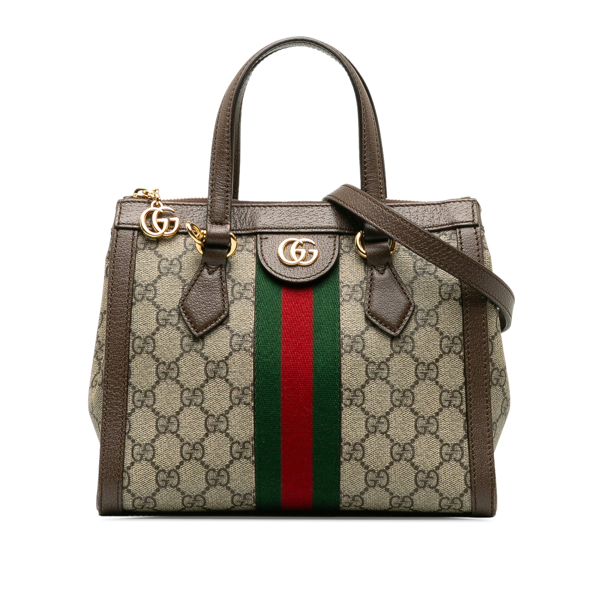 image of Brown Gucci Small GG Supreme Ophidia Satchel