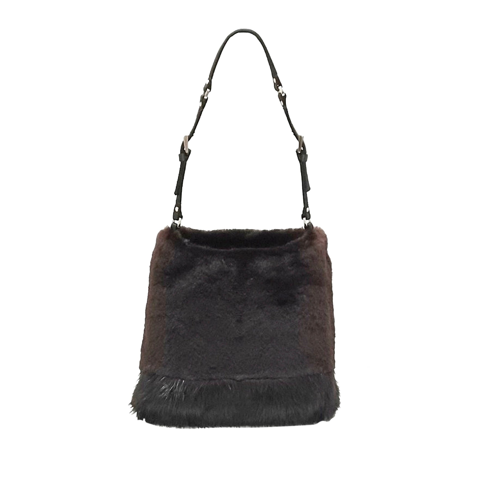 Pre-owned Prada Faux Fur Tote In Anthracite