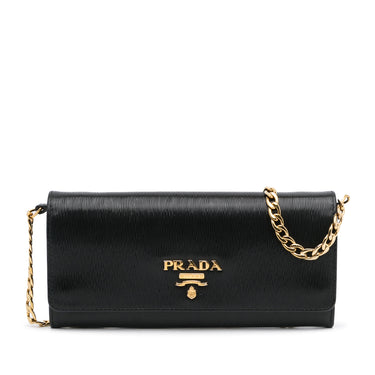 Prada, Bags, Prada Saffiano Black Leather Wallet On Chain