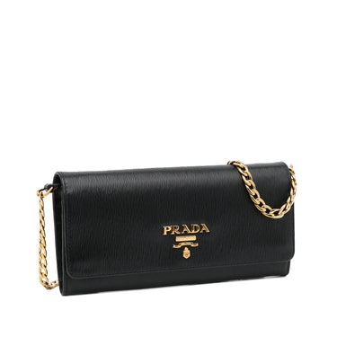 Prada Wallet On A Chain Leather Shoulder Bag in Black