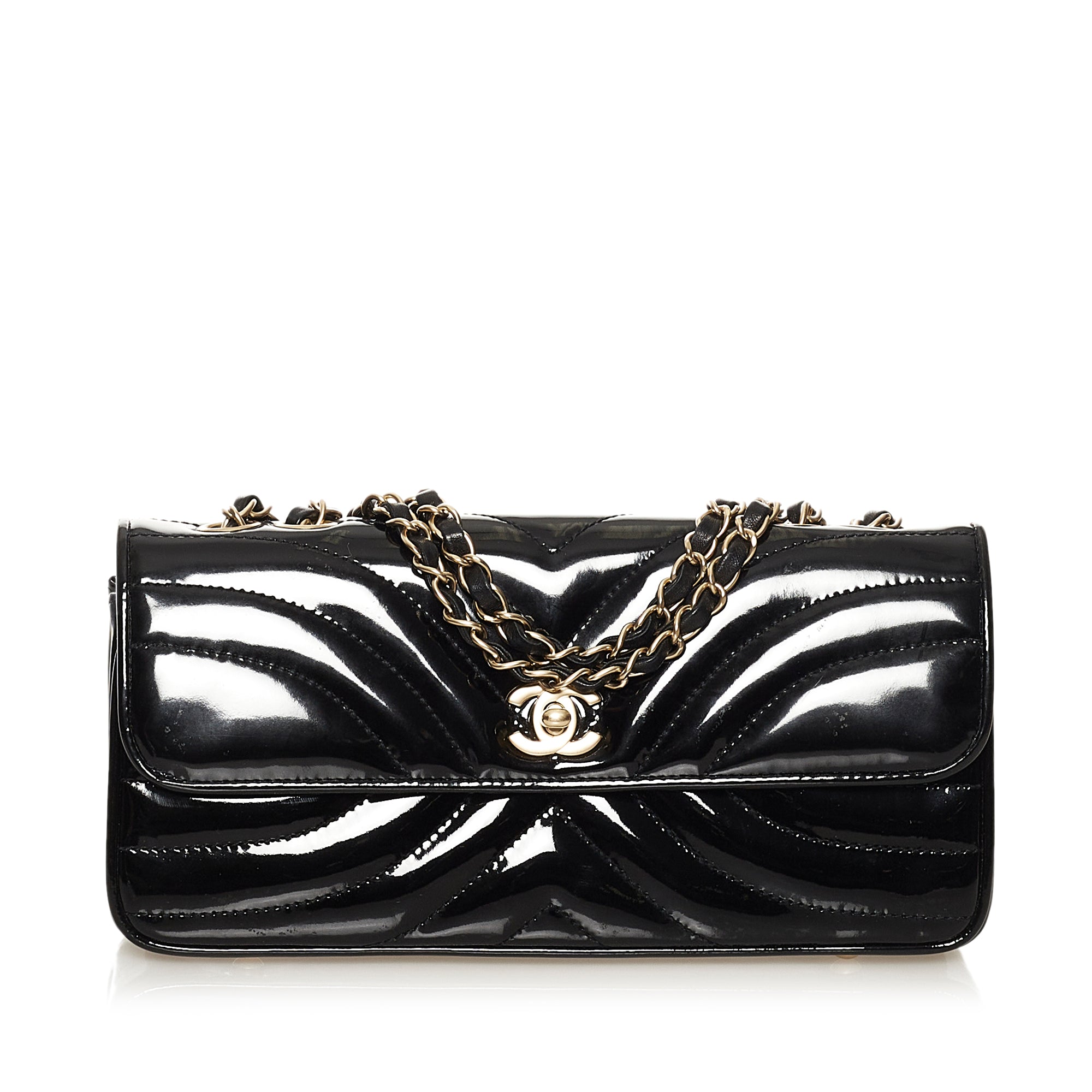 Pre-Owned Chanel Small Black White Chevron Couture Flap Bag