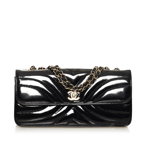 Sell Chanel Patent East West Flap Bag - Black/Nude