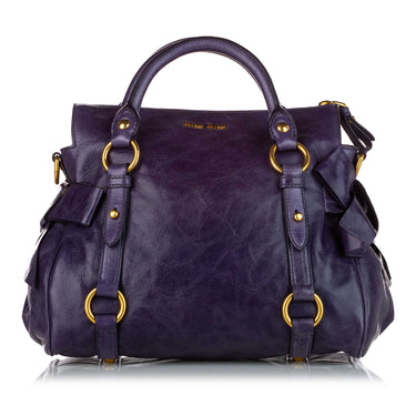 Miu Miu Dark Grey Vitello Lux Leather Bow Satchel Miu Miu