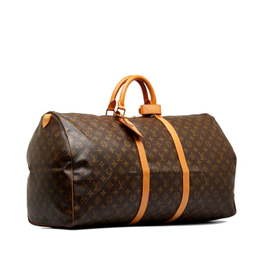 Customized  Louis Vuitton Good Vibes Keepall 50 Travel bag in brown  canvas