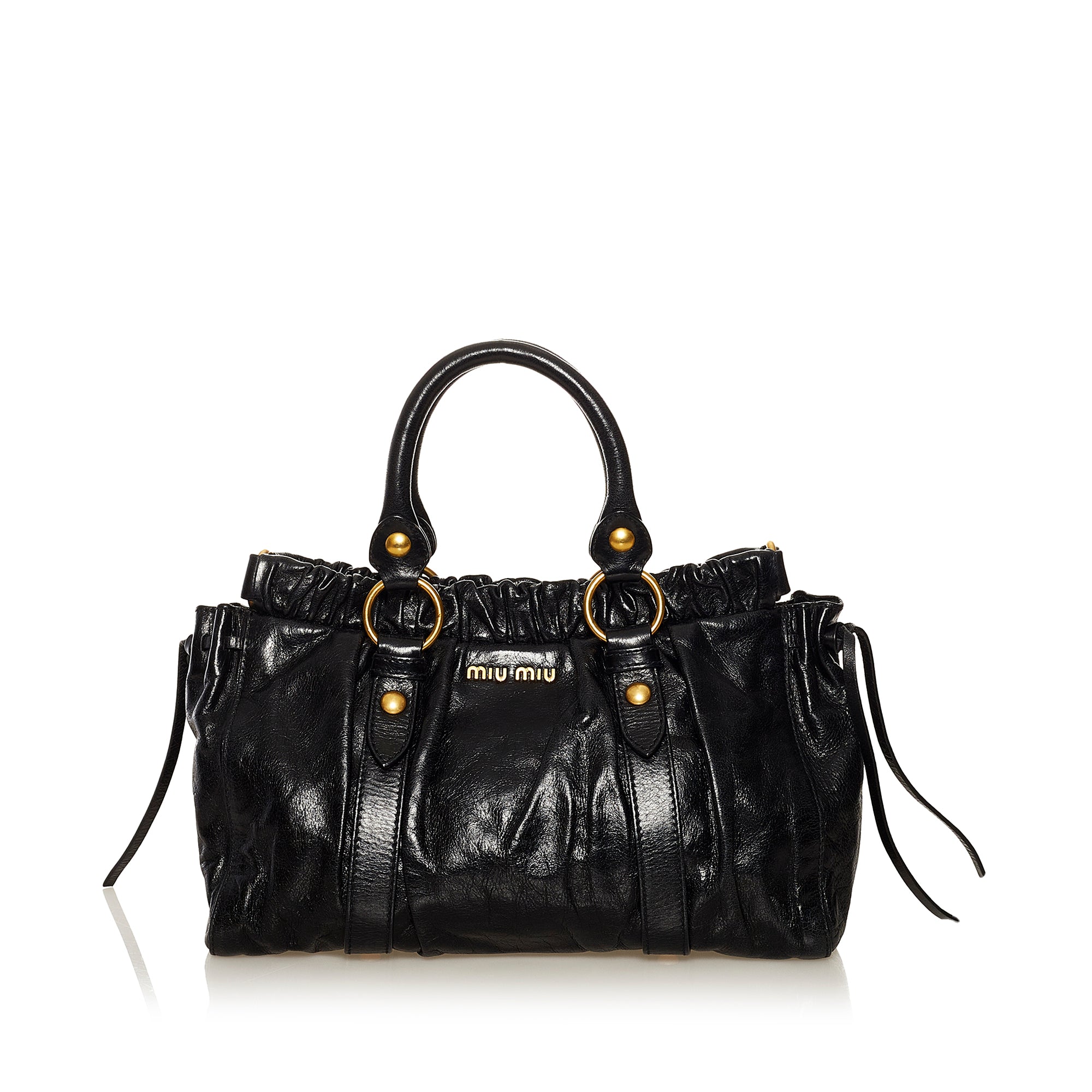 Miu Miu - Authenticated Bow Bag Handbag - Leather Black for Women, Very Good Condition