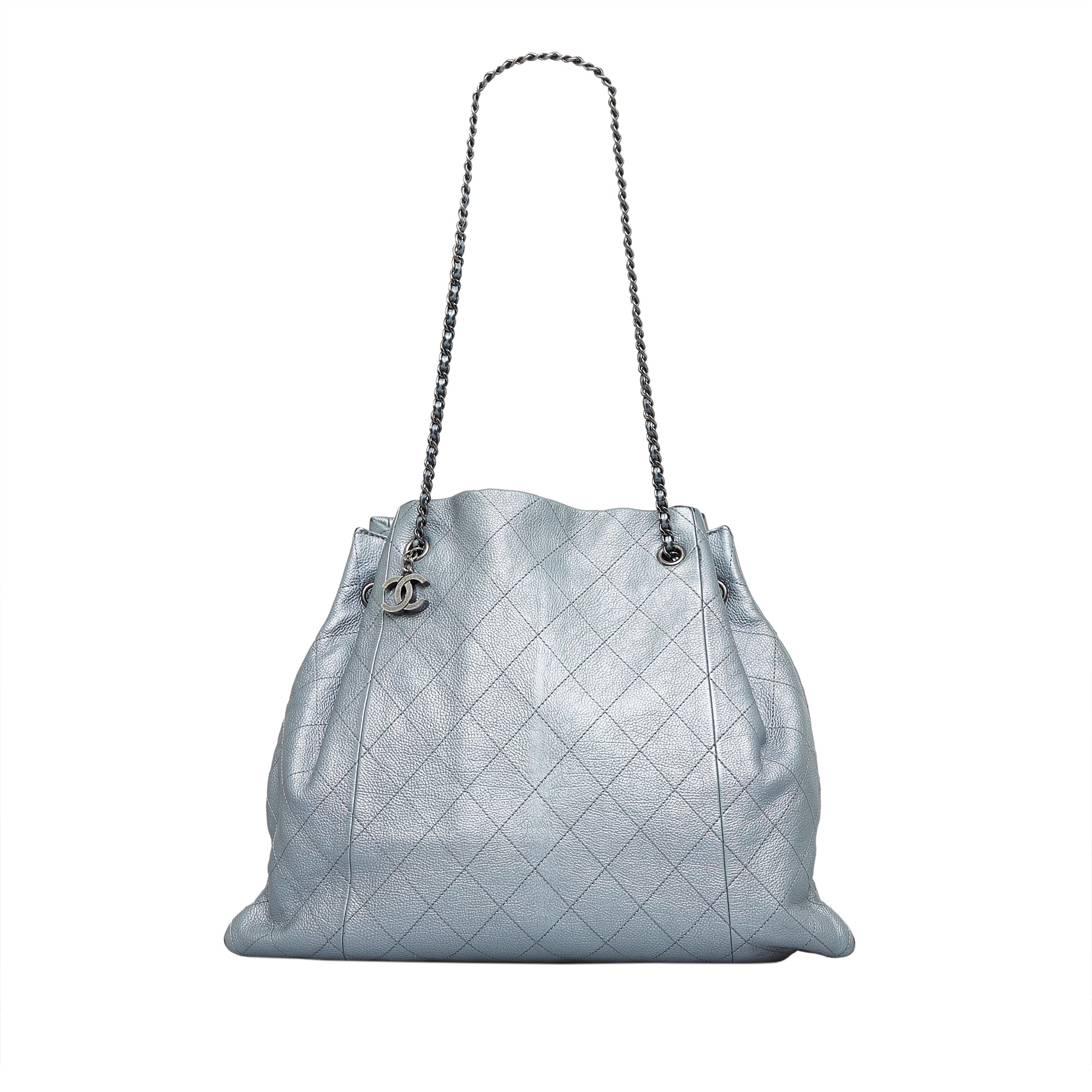 image of Gray Chanel CC Quilted Drawstring Tote