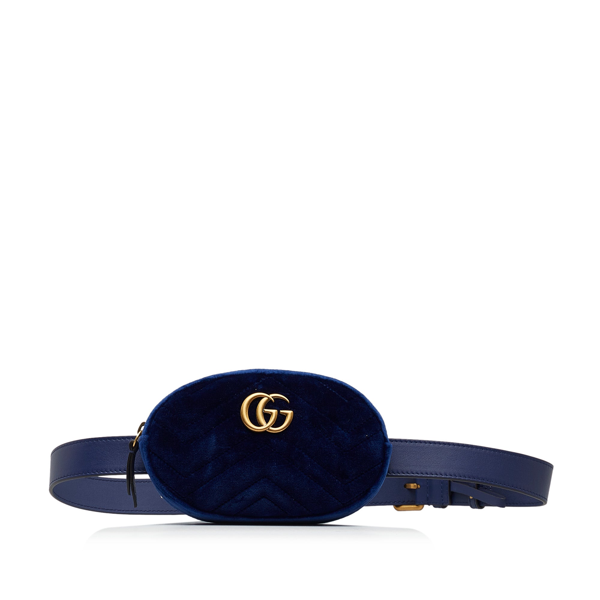 image of Blue Gucci Velvet GG Marmont Matelasse Belt Bag