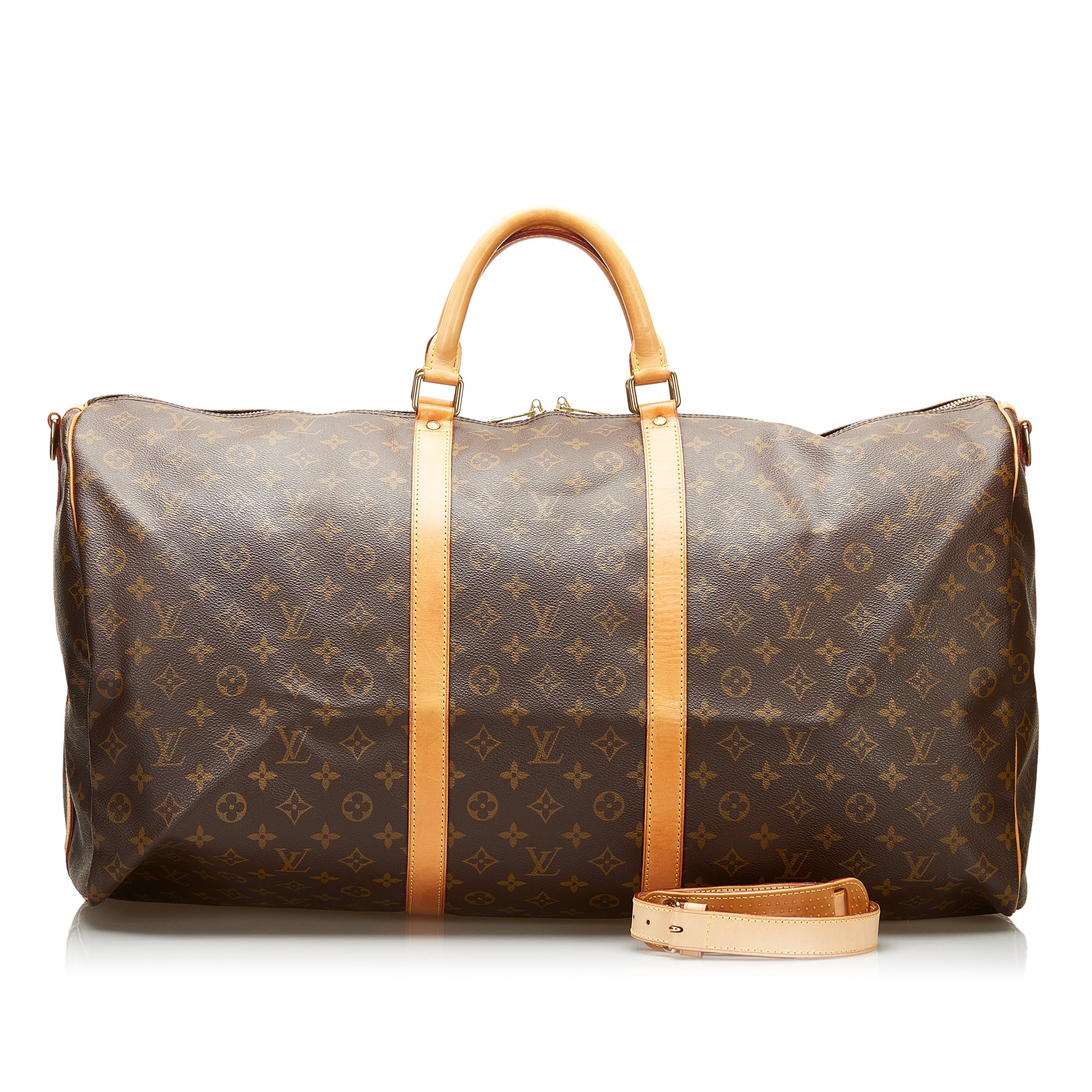 Authenticated Louis Vuitton Monogram Keepall Bandouliere 60 Brown