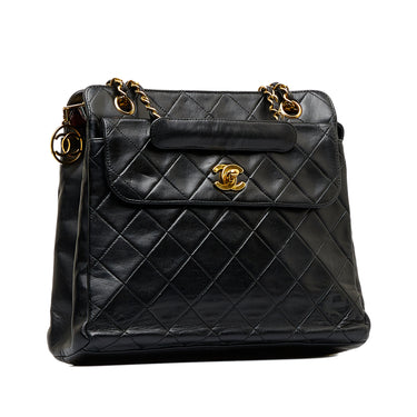 Chanel Vintage Chanel Boston Speedy Quilted Black Calfskin Leather