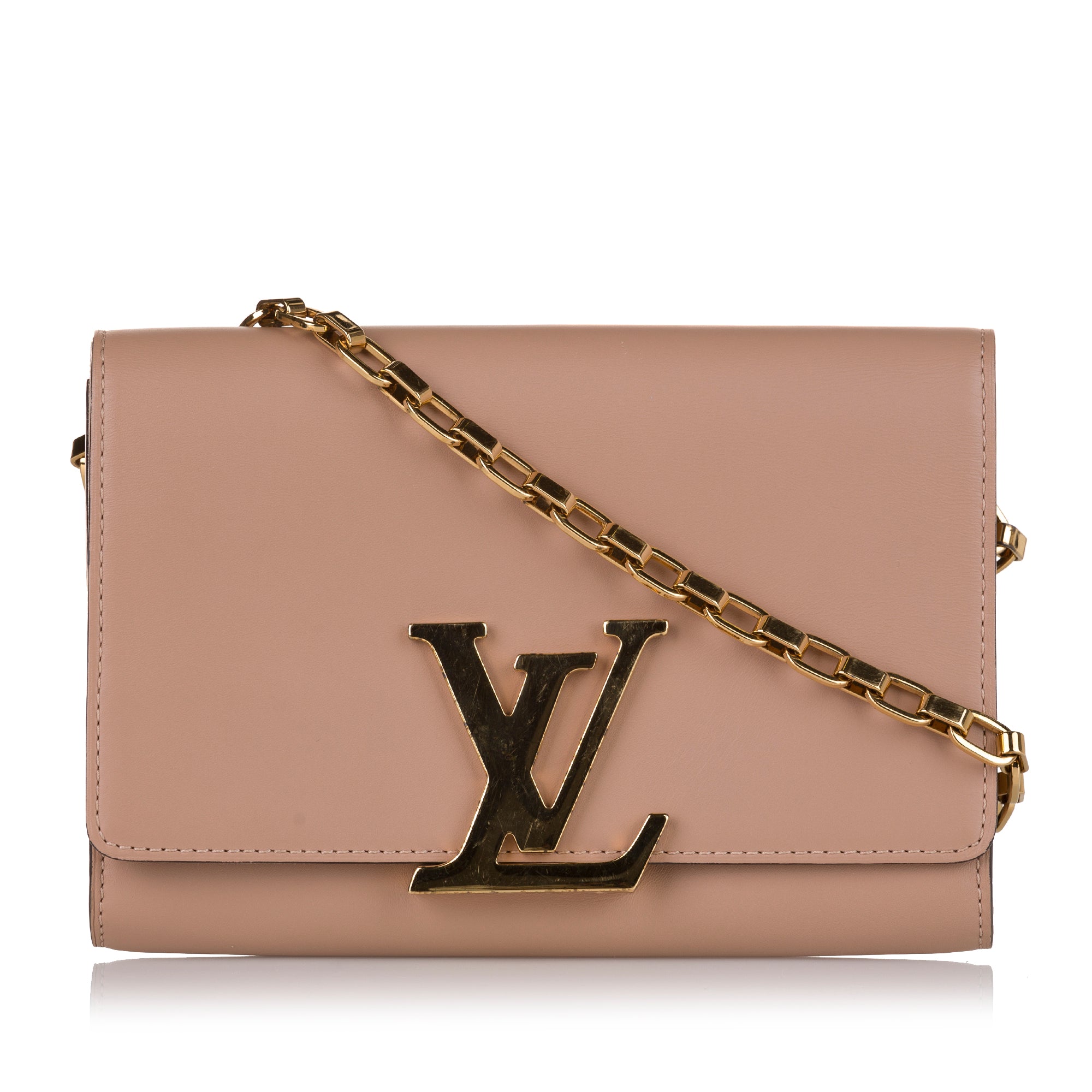 Louis Vuitton Black Leather Clutch Pochette Chain Louise MM, Small