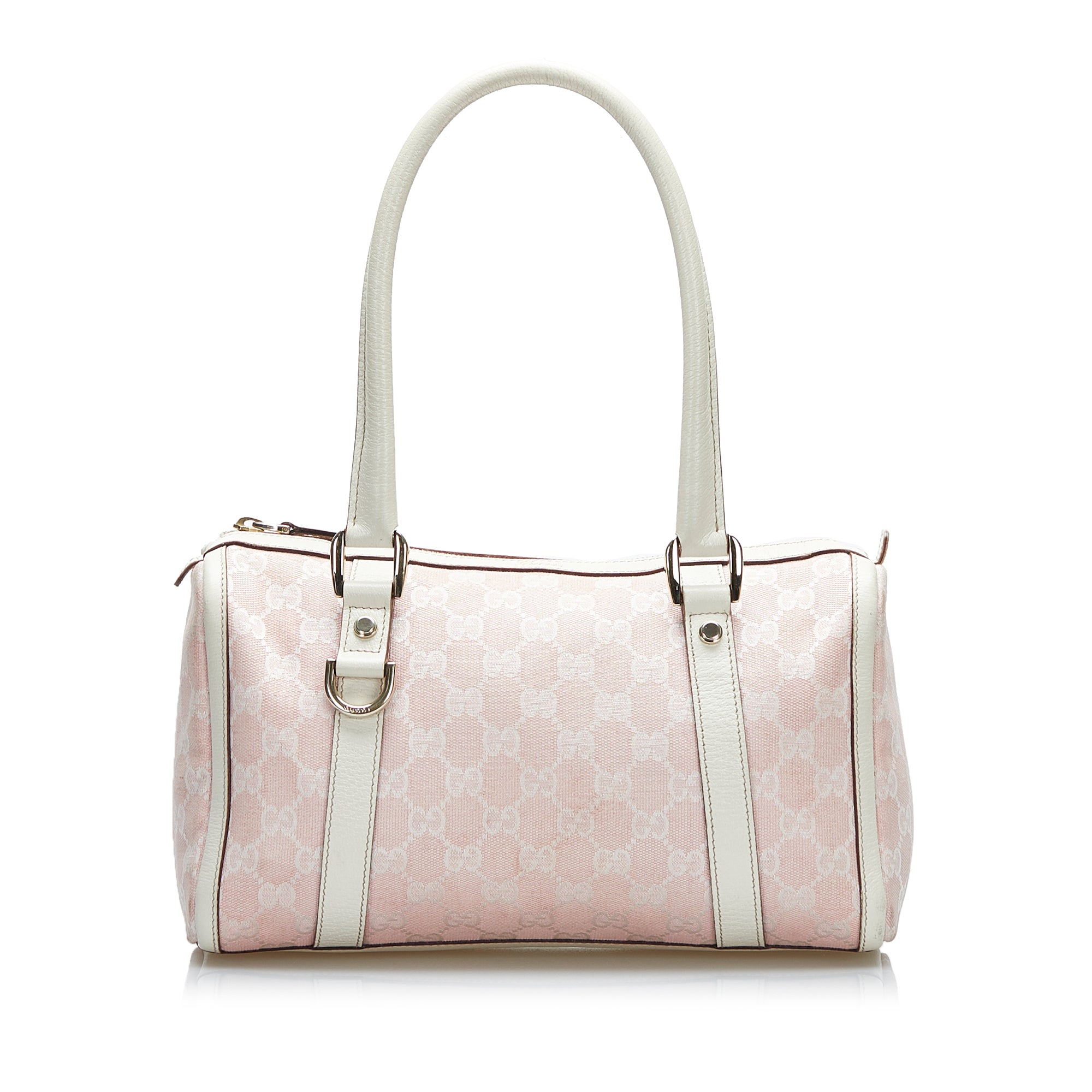 Gucci Blooms GG Supreme Boston Bag in Pink Leather Trim