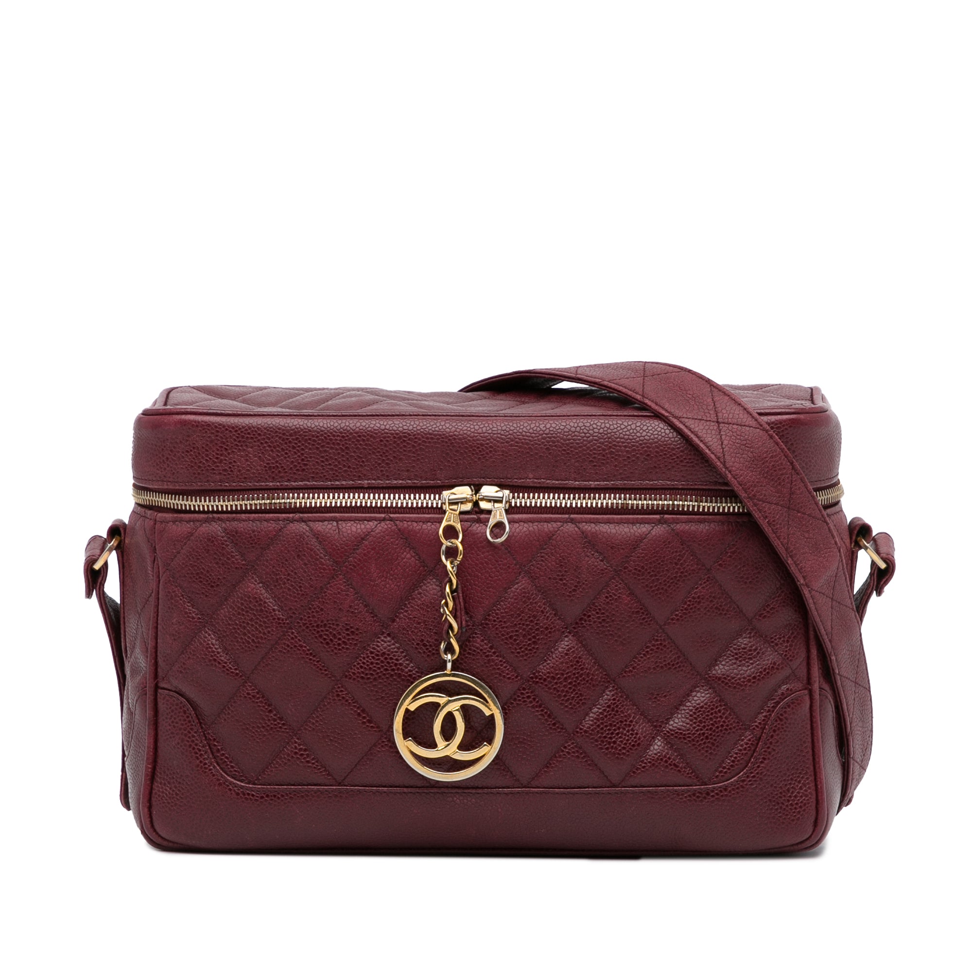 Image of Red Chanel Large Quilted Caviar Zip Box Bag