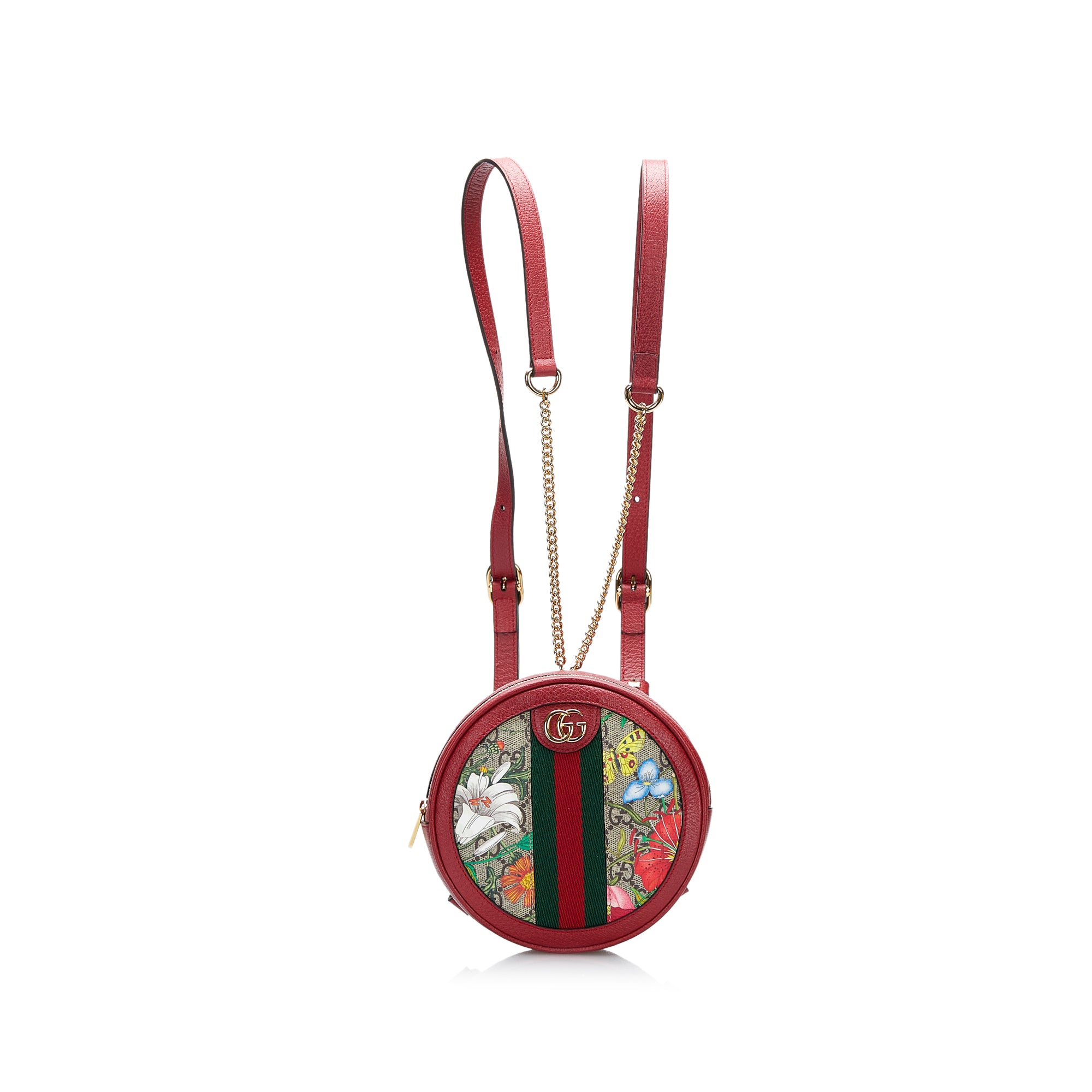 image of Red Gucci GG Supreme Flora Ophidia Round Backpack