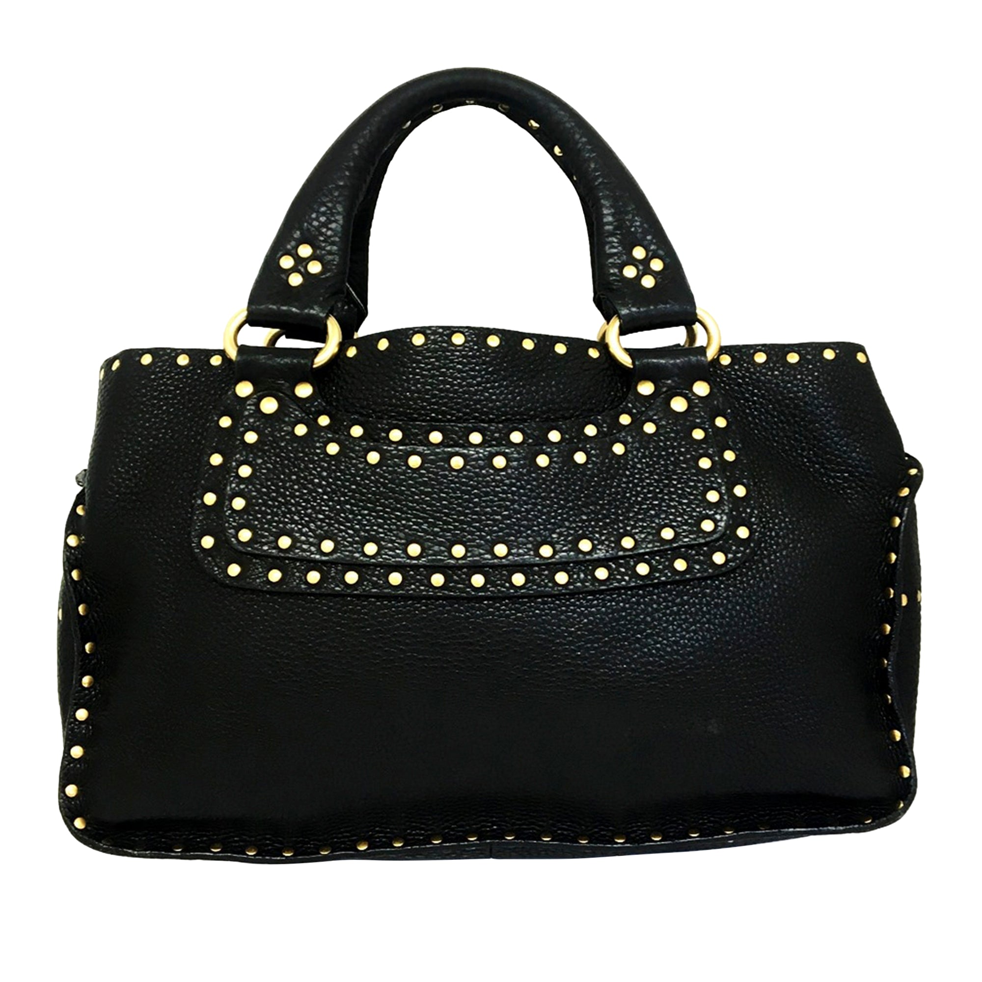 Celine Womens Boogie Bag Studded Leather Rolled Handle Tote Handbag Black