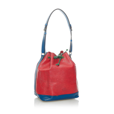 Vintage Louis Vuitton red, blue, and green, epi bucket hobo GM noe