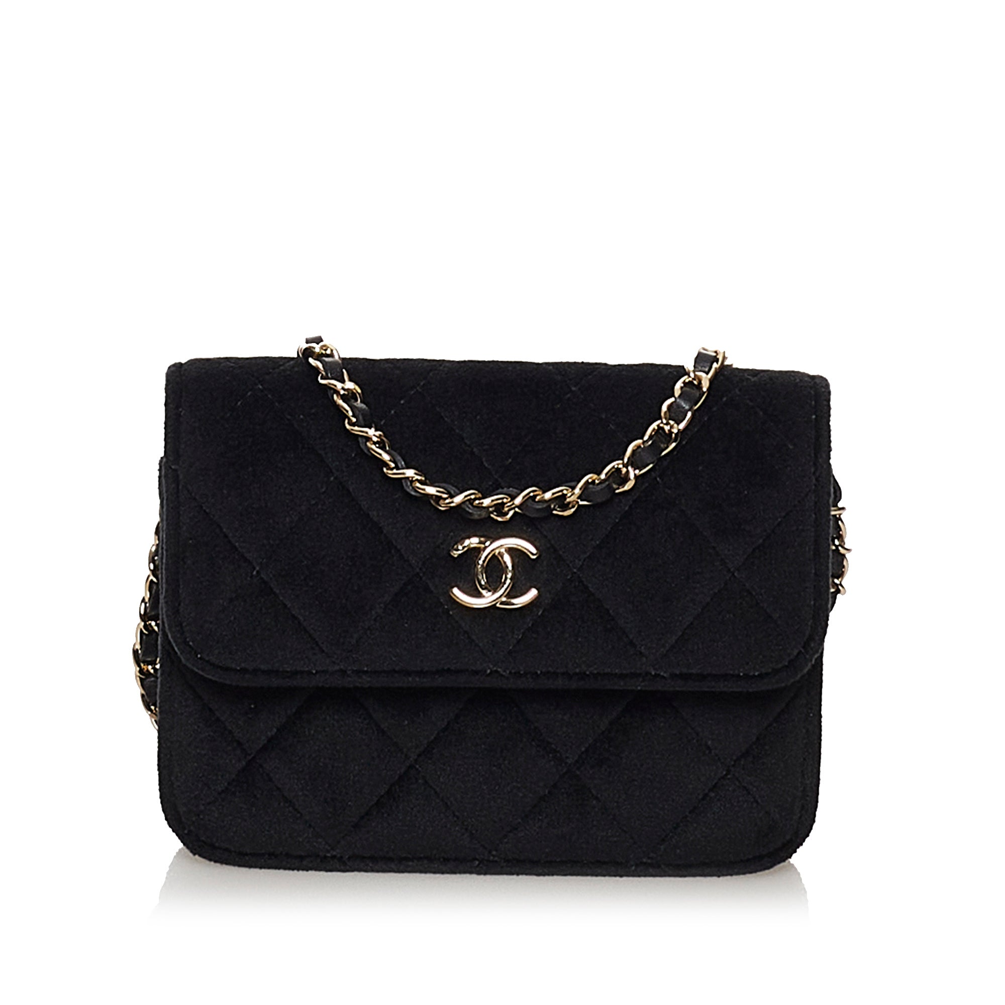 image of Black Chanel Matelasse Velvet Pearl Crush Flap Bag