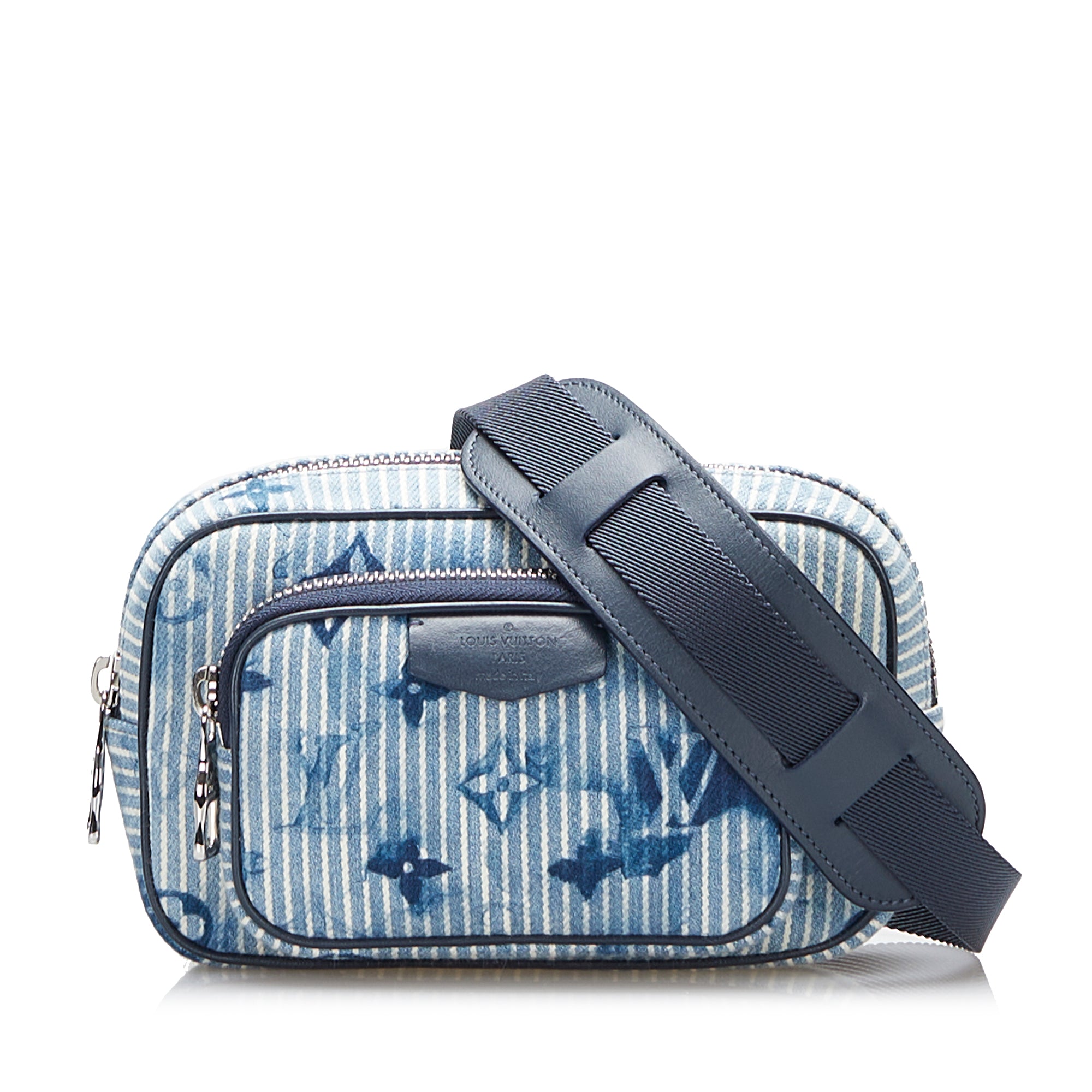 Image of Blue Louis Vuitton Monogram Denim Watercolor Hickory Stripes Outdoor Pouch Crossbody Bag