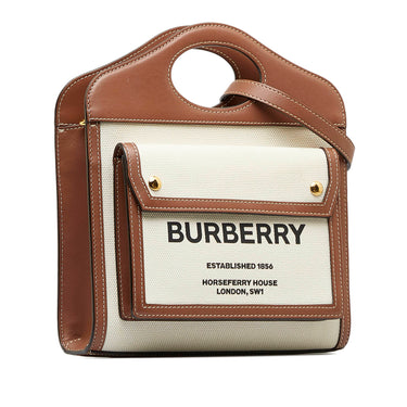 Burberry White/Brown Canvas and Leather Pocket Tote Burberry