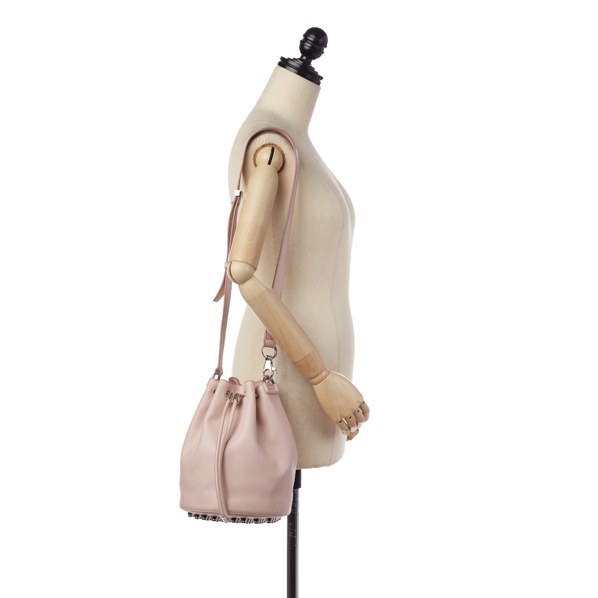 Pink Diego Leather Drawstring Alpha Bucket Bag