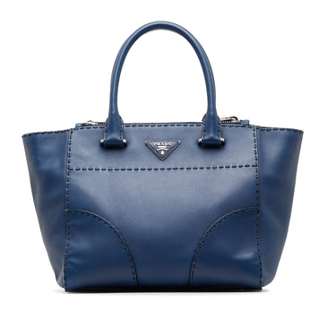 2013- Prada Saffiano Double Zip Lux Tote with Strap in Bluette For Sale at  1stDibs