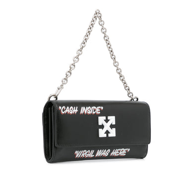 Off White Black Jitney Quote Wallet on Chain Leather Pony-style calfskin  ref.1006972 - Joli Closet