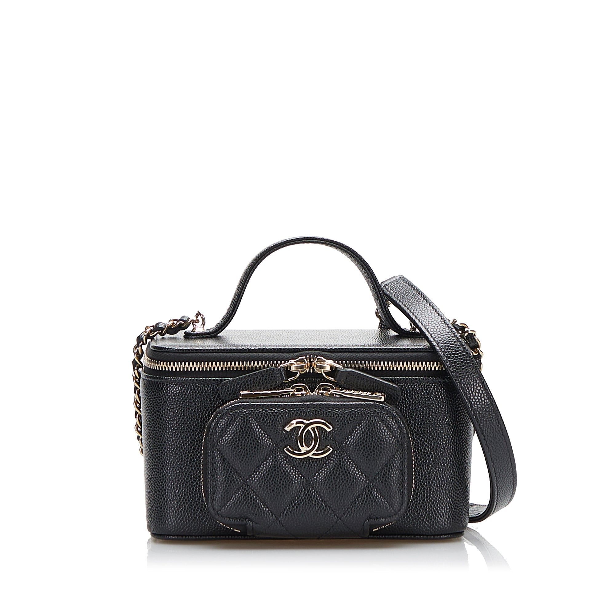 image of Black Chanel CC Matelasse Caviar Vanity Bag