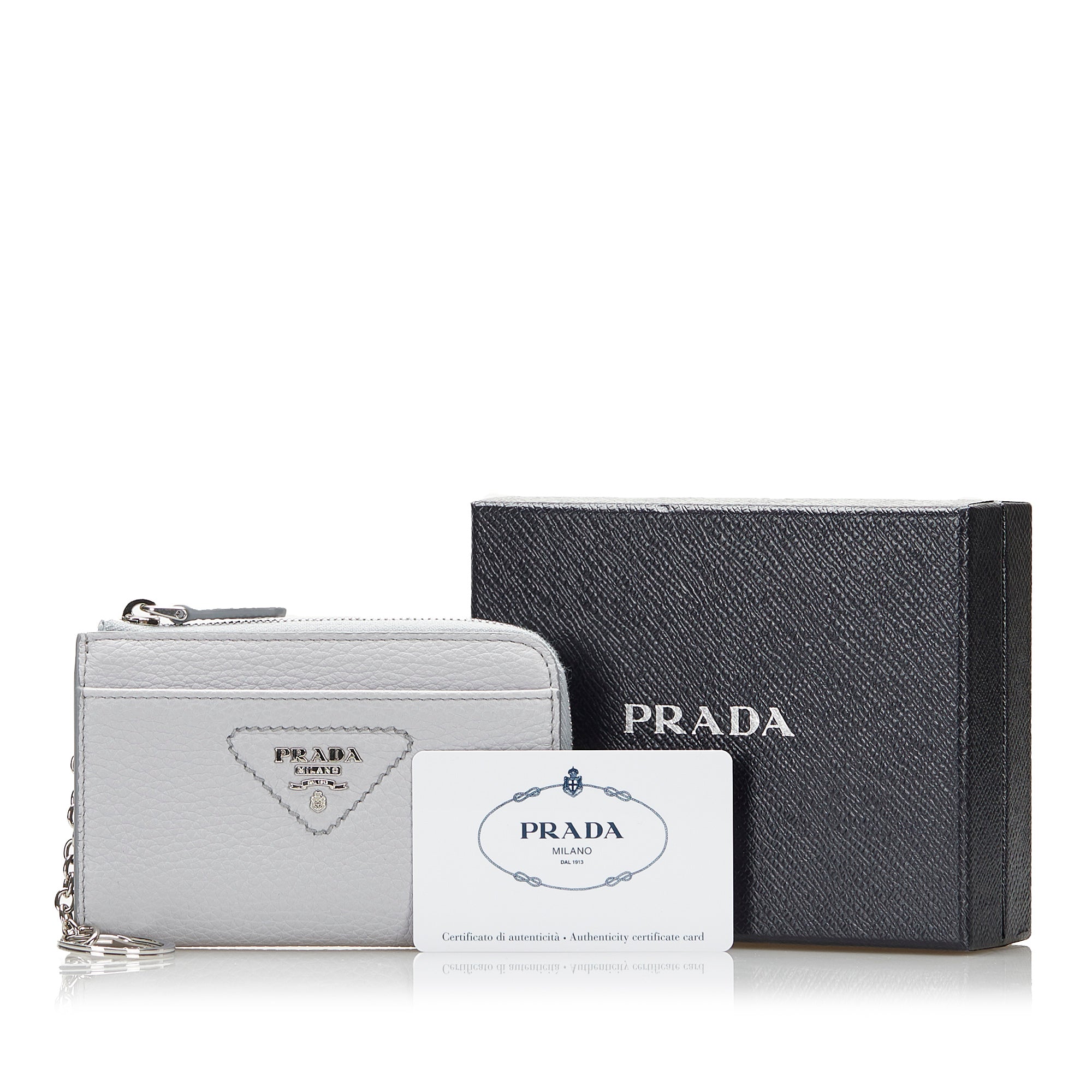 White Prada Leather Keychain Coin Pouch – Designer Revival
