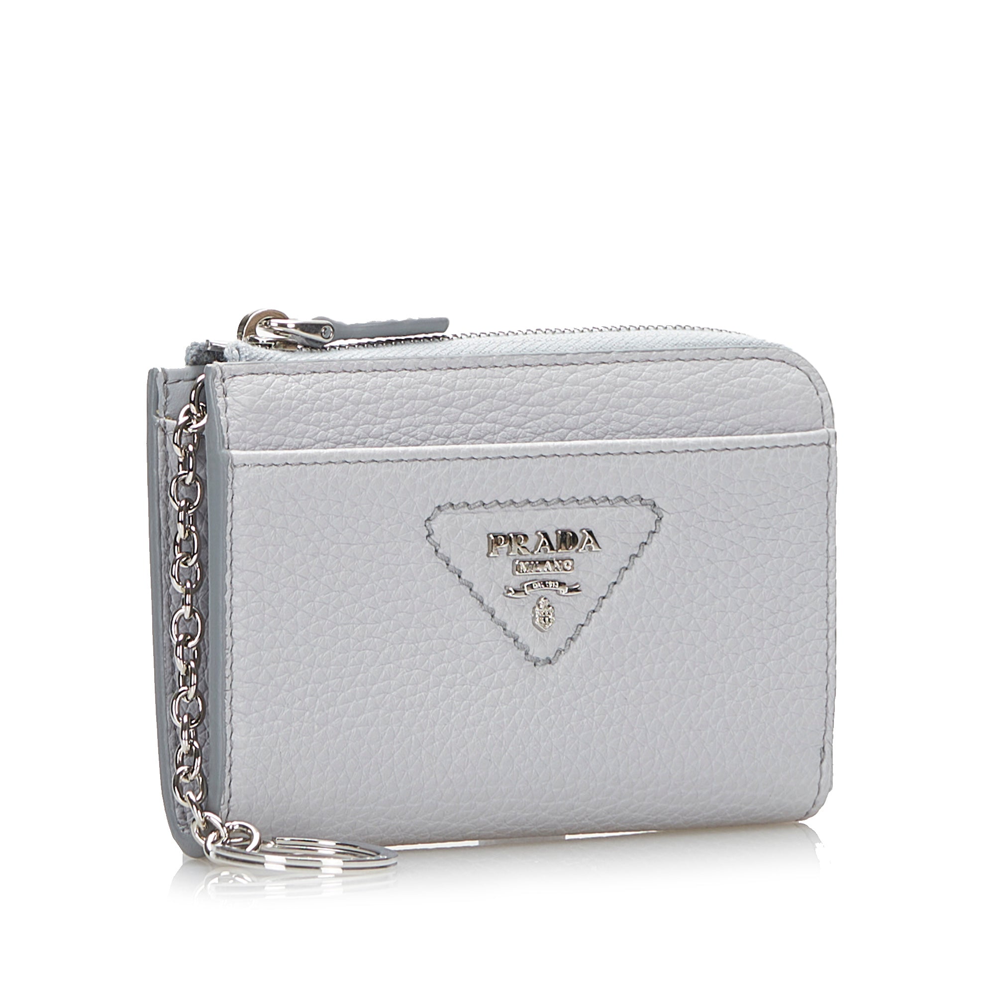 White Prada Leather Keychain Coin Pouch – Designer Revival