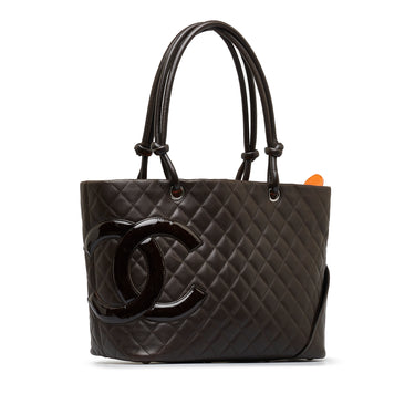 Chanel Dark Brown Quilted Lambskin Leather Small Cambon Ligne Tote