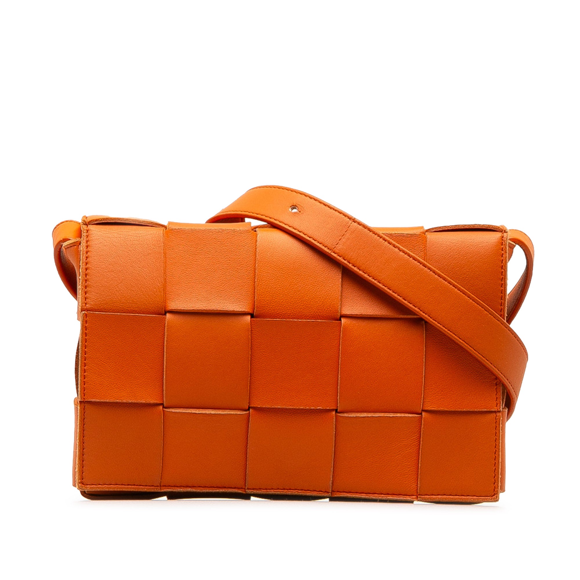 image of Orange Bottega Veneta Intrecciato Cassette Crossbody Bag