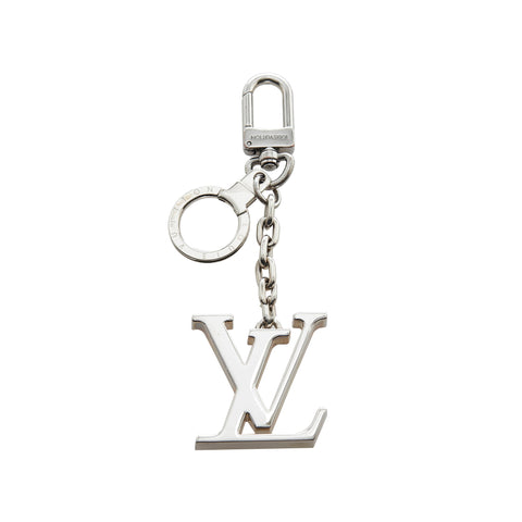 Louis Vuitton Keychain Lv Circle Metal Leather Silver Gray Bag Charm Key  Ring