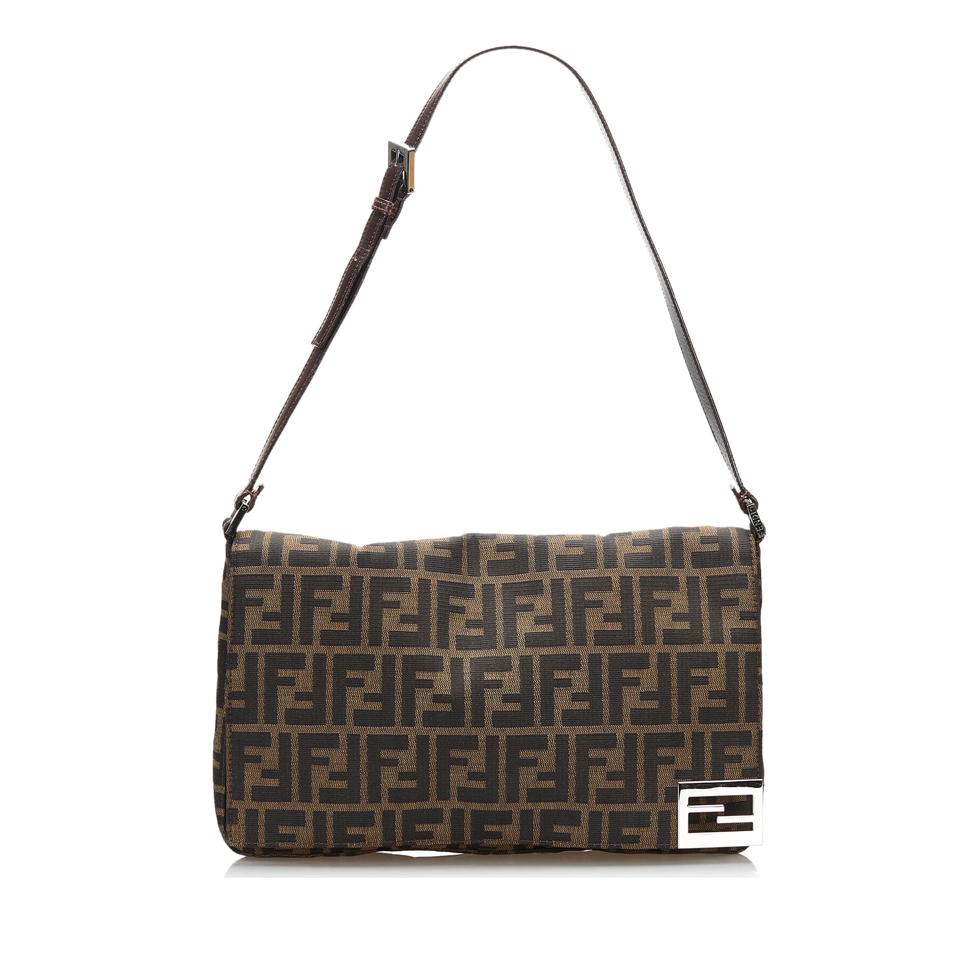 Fendi Black Zucca Embossed Leather Motif Zip Clutch Fendi