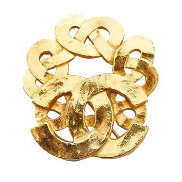 CHANEL Crystal CC Logo Brooch Gold 1218862