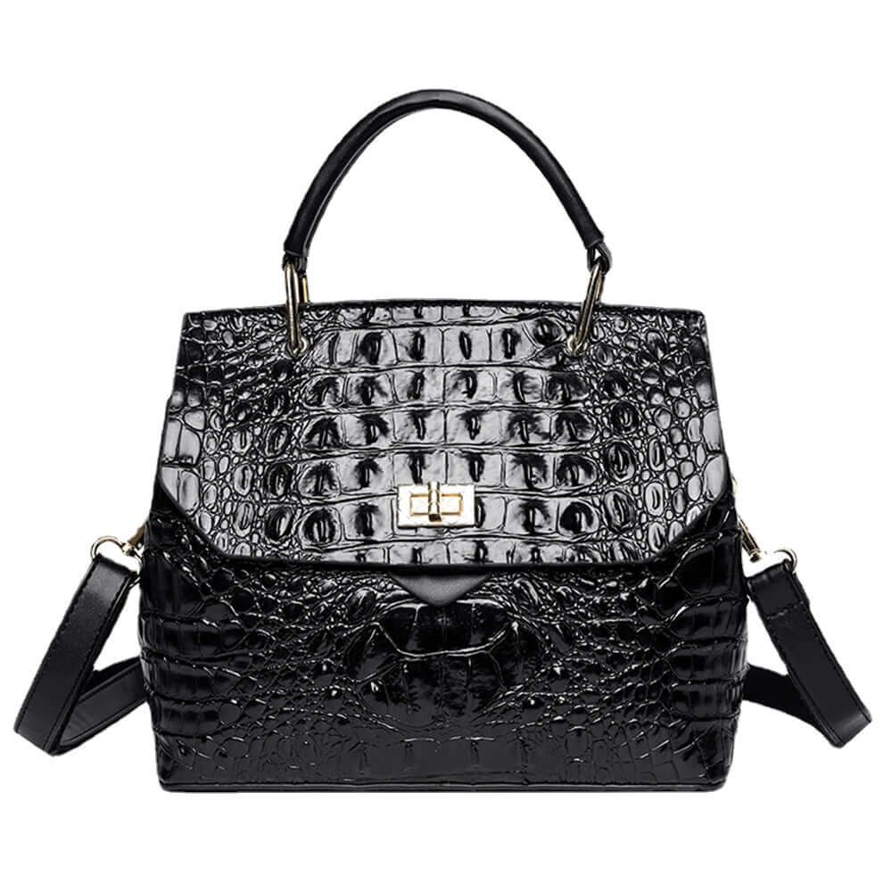 Solid Crocodile Pattern Leather Messenger Handbag Tote