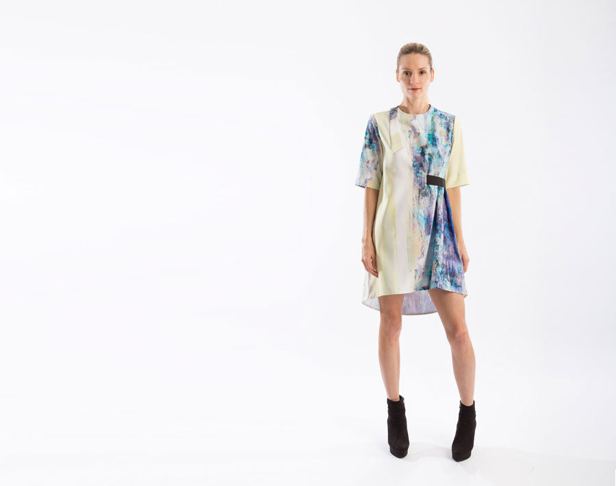 A Line Tunic Dress in watercolor print