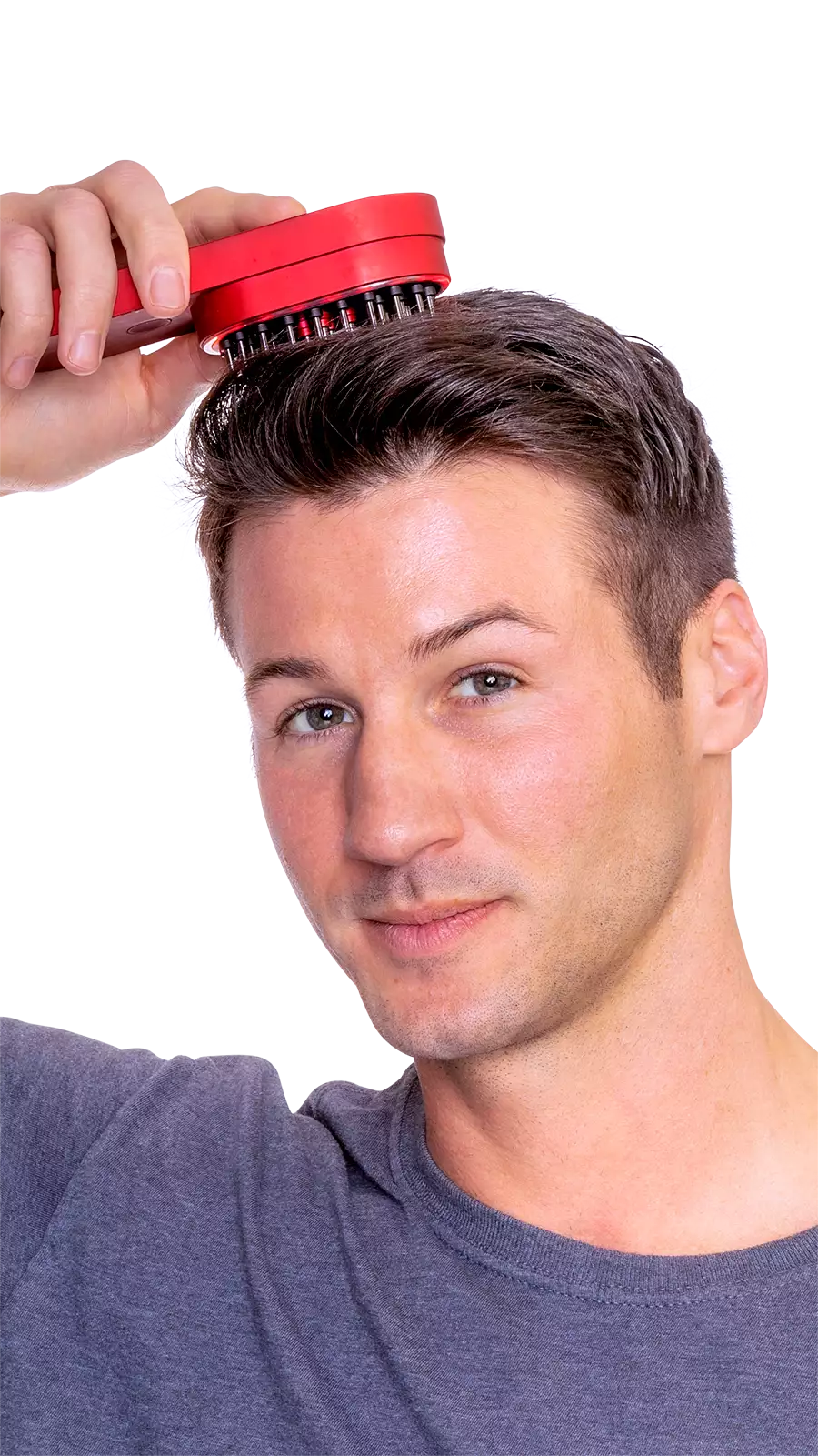 Man Using HairPod for Thinning Hair Treatment and Hair Growth
