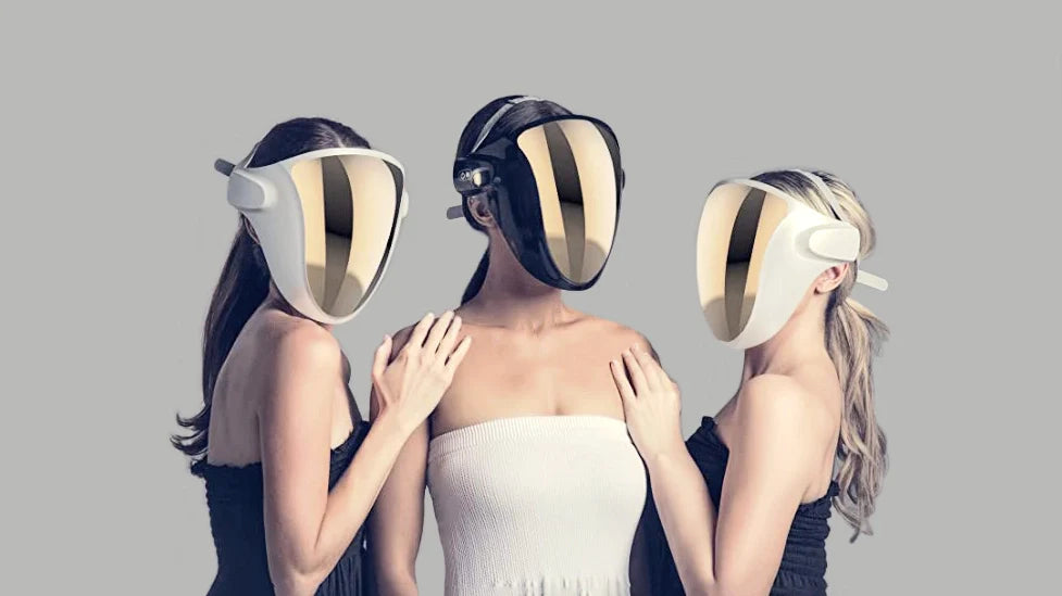 Three women wearing the FlashGlow LED Therapy Mask