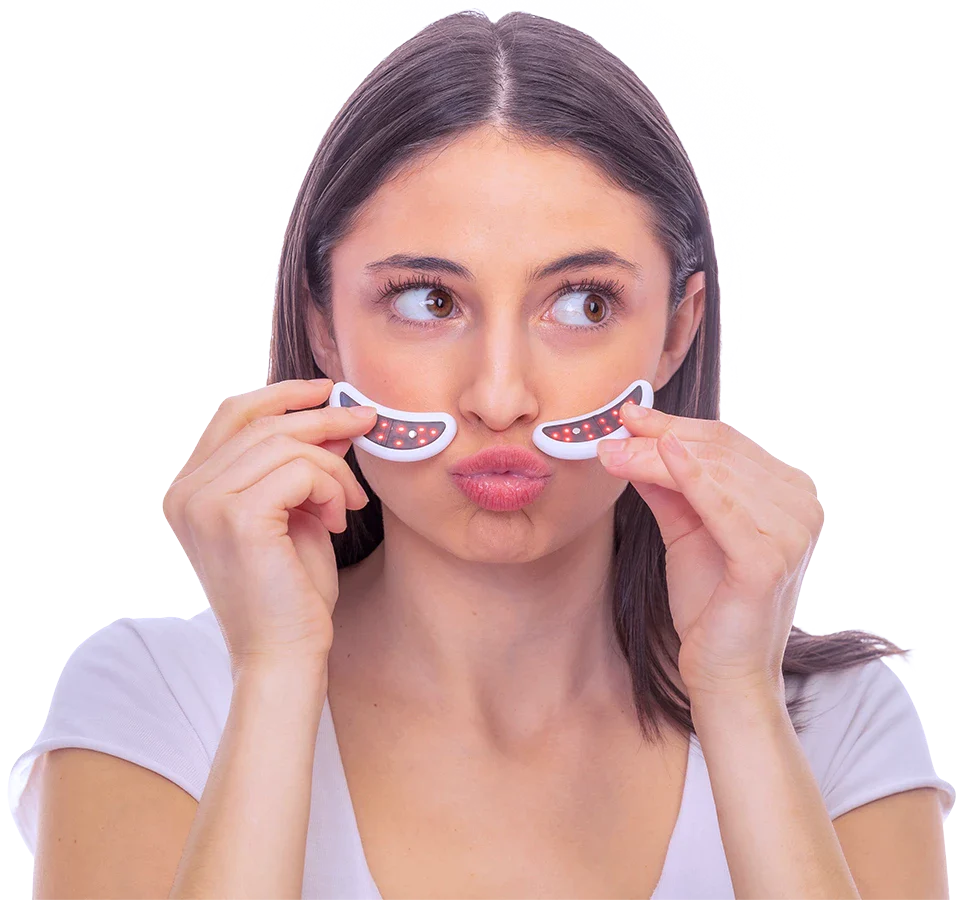 Woman handling EyePods for under eye wrinkles treatment