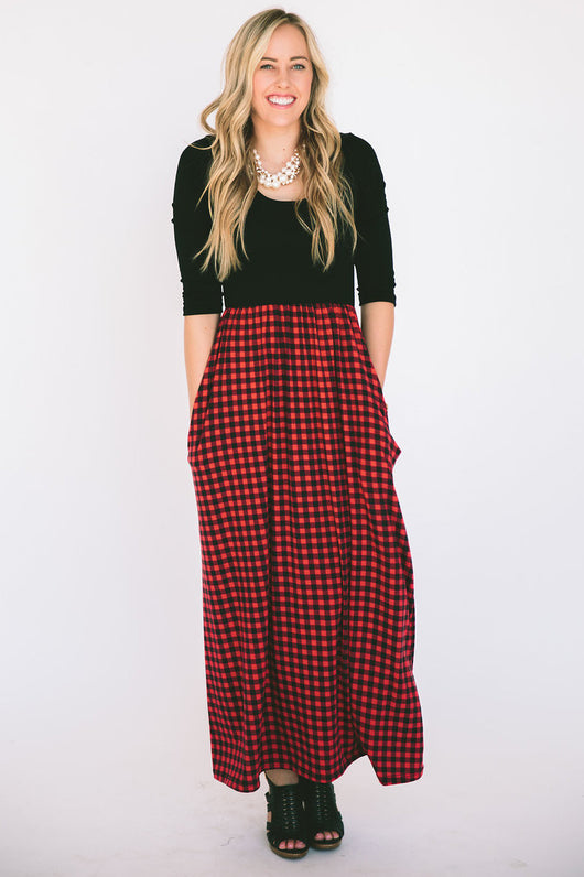 black and red maxi dress