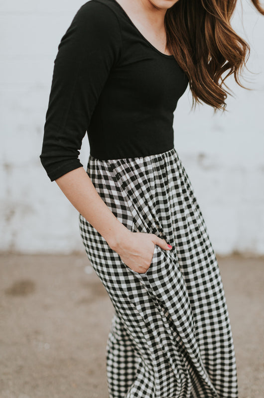 black and white checkered maxi dress